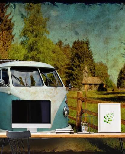 Blauw en wit Camperbusbehang Blauw en wit Camperbusbehang