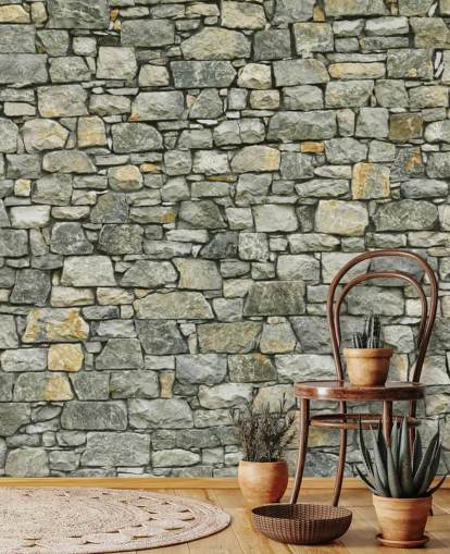 Papier Peint Fresque Gris et Jaune