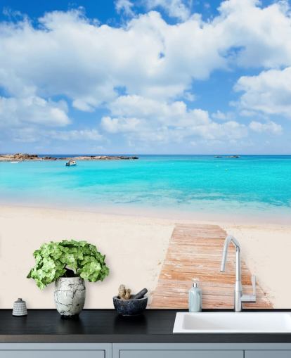 Lycksalig Strandpromenad Bakgrund väggmålning