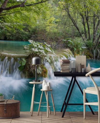 Forest Waterfall and Clear Water Wall Mural Forest Waterfall and Clear Water Wall Mural