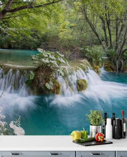 Forest Waterfall and Clear Water Wall Mural