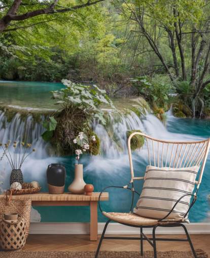 Forest Waterfall and Clear Water Wall Mural