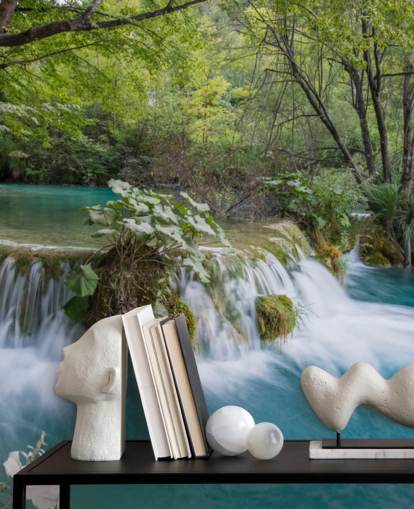Forest Waterfall and Clear Water Wall Mural Forest Waterfall and Clear Water Wall Mural