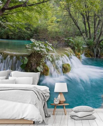 Skog vattenfall och klart vatten väggmålning Skog vattenfall och klart vatten väggmålning