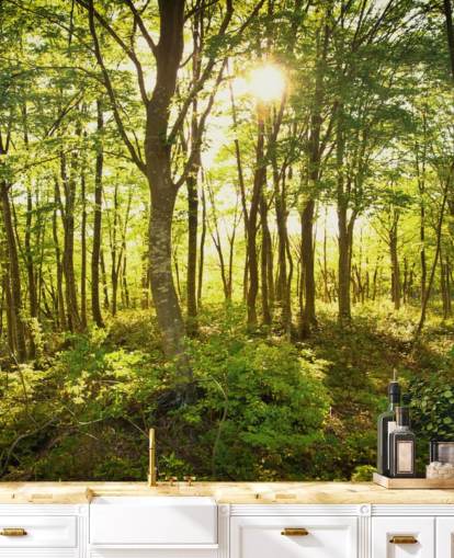 papier peint mural boisé personnalisable vert et marron appelé Enchanted Woodland pour la maison ou le bureau