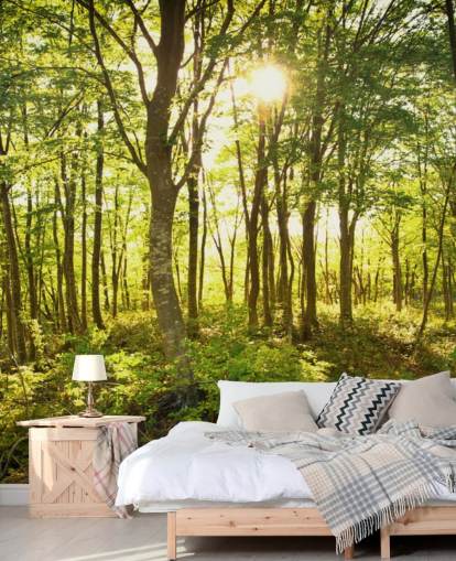 grønt og brunt tilpassbart skogstapetveggmaleri kalt Enchanted Woodland for hjem eller kontor