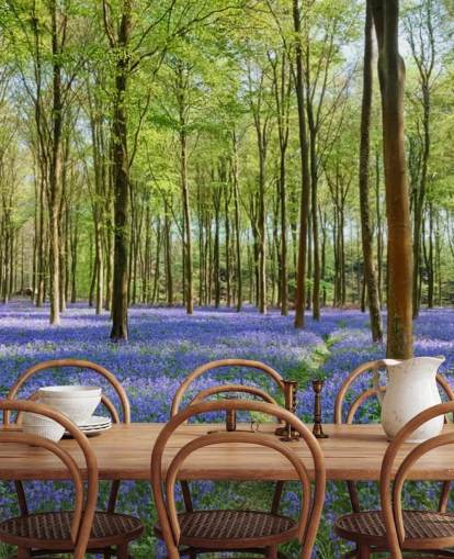 grøn og blå tilpasselig skovtapet vægmaleri kaldet Bluebells i Wepham Woods til soveværelser