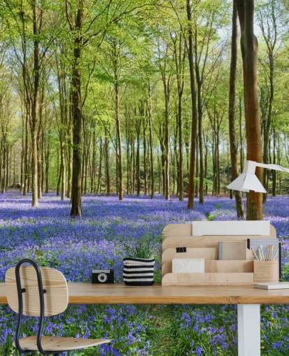 carta da parati murale personalizzabile verde e blu chiamata Bluebells in Wepham Woods per camere da letto