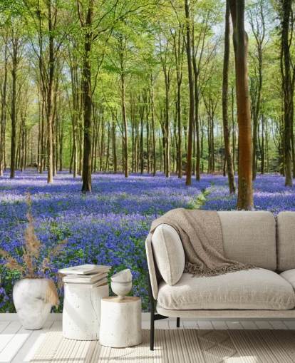 Grünes und blaues, anpassbares Wald-Tapeten-Wandbild mit dem Namen Bluebells in Wepham Woods für Schlafzimmer Grünes und blaues, anpassbares Wald-Tapeten-Wandbild mit dem Namen Bluebells in Wepham Woods für Schlafzimmer