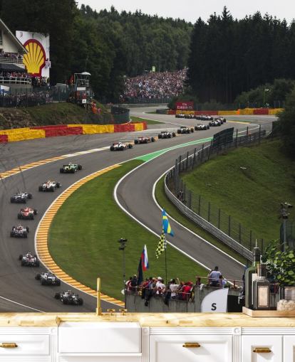 Zoomet ud Billede af F1 Race Track Baggrund Zoomet ud Billede af F1 Race Track Baggrund