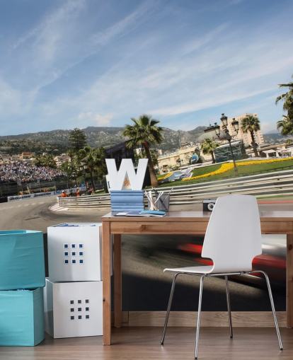 Wazige snelle auto in F1-trackbehang