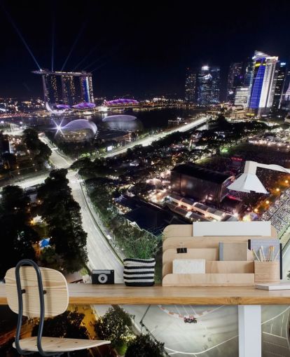 anpassbares F1-Tapeten-Wandbild namens Marina Bay Street Circuit, Singapur, für Schlafzimmer und Heimbüros