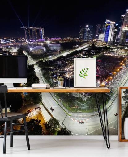 mural de papel pintado f1 personalizable llamado Marina Bay Street Circuit, Singapur, para dormitorios y oficinas en casa mural de papel pintado f1 personalizable llamado Marina Bay Street Circuit, Singapur, para dormitorios y oficinas en casa