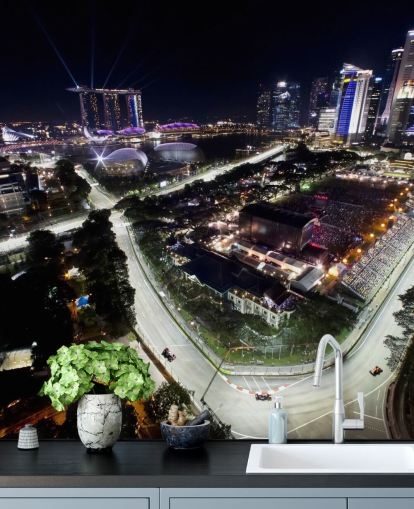 mural de papel de parede f1 personalizável chamado Marina Bay Street Circuit, Cingapura, para quartos e escritórios domésticos