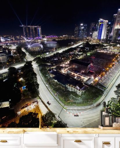 murale di carta da parati f1 personalizzabile chiamato Marina Bay Street Circuit, Singapore per camere da letto e uffici domestici
