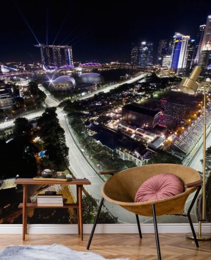 murale di carta da parati f1 personalizzabile chiamato Marina Bay Street Circuit, Singapore per camere da letto e uffici domestici