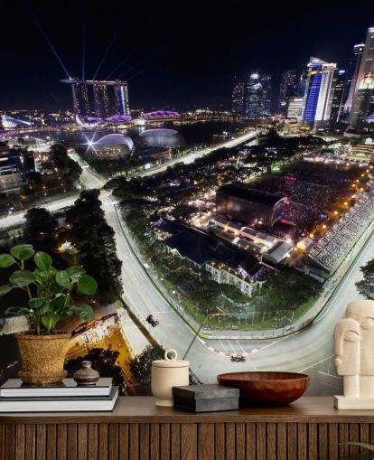 murale di carta da parati f1 personalizzabile chiamato Marina Bay Street Circuit, Singapore per camere da letto e uffici domestici