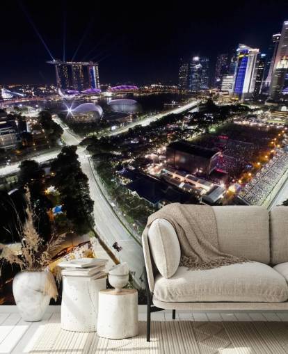 tilpasselig f1 tapetmaleri kaldet Marina Bay Street Circuit, Singapore til soveværelser og hjemmekontorer