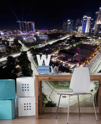 anpassbares F1-Tapeten-Wandbild namens Marina Bay Street Circuit, Singapur, für Schlafzimmer und Heimbüros anpassbares F1-Tapeten-Wandbild namens Marina Bay Street Circuit, Singapur, für Schlafzimmer und Heimbüros