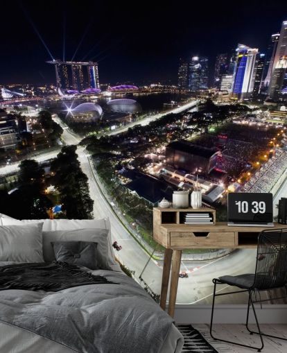 anpassningsbar f1 tapetväggmålning som heter Marina Bay Street Circuit, Singapore för sovrum och hemmakontor
