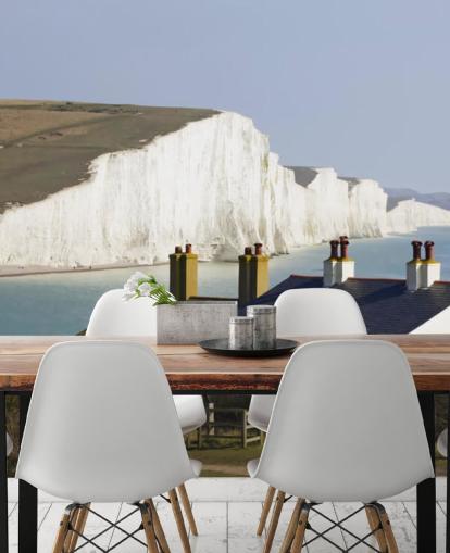 Decorazione murale con scogliere bianche di Dover e cottage bianco