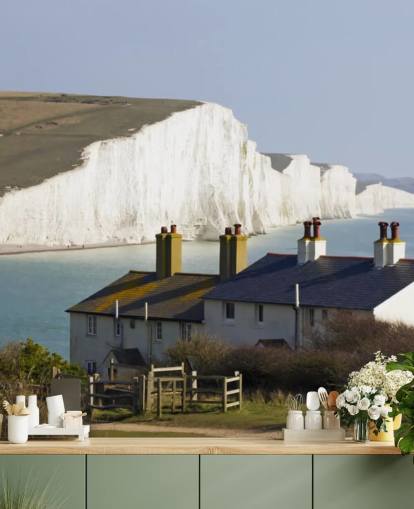 Hvide klipper af Dover og White Cottage vægmaleri
