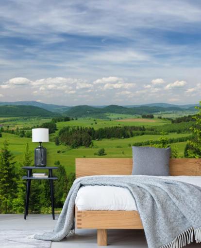 blaue und grüne benutzerdefinierte Waldtapete namens Summer Vista für Büros blaue und grüne benutzerdefinierte Waldtapete namens Summer Vista für Büros