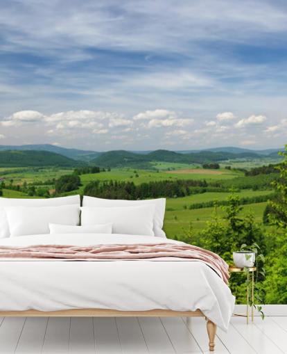 blue and green custom forest wallpaper called Summer Vista for offices blue and green custom forest wallpaper called Summer Vista for offices