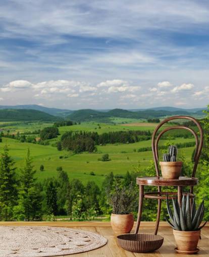 blue and green custom forest wallpaper called Summer Vista for offices