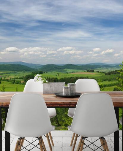 blue and green custom forest wallpaper called Summer Vista for offices