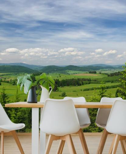 blue and green custom forest wallpaper called Summer Vista for offices