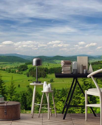 blue and green custom forest wallpaper called Summer Vista for offices blue and green custom forest wallpaper called Summer Vista for offices