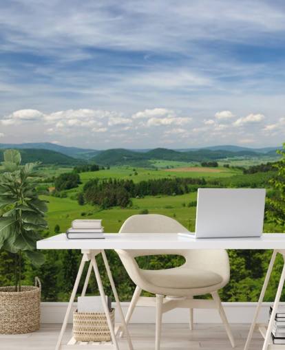 blaue und grüne benutzerdefinierte Waldtapete namens Summer Vista für Büros