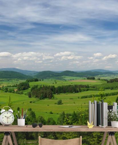 blaue und grüne benutzerdefinierte Waldtapete namens Summer Vista für Büros