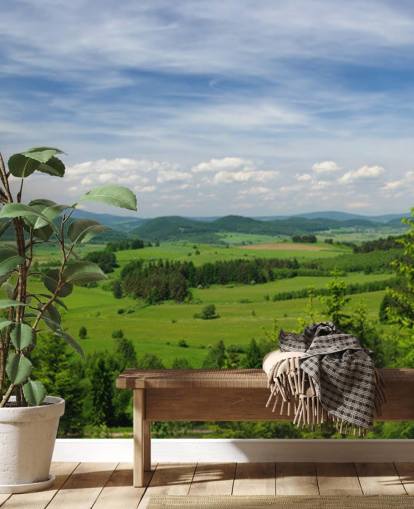 sininen ja vihreä mukautettu metsätaustakuva nimeltä Summer Vista toimistoihin