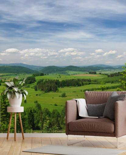 blaue und grüne benutzerdefinierte Waldtapete namens Summer Vista für Büros