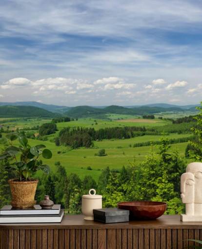 blue and green custom forest wallpaper called Summer Vista for offices blue and green custom forest wallpaper called Summer Vista for offices