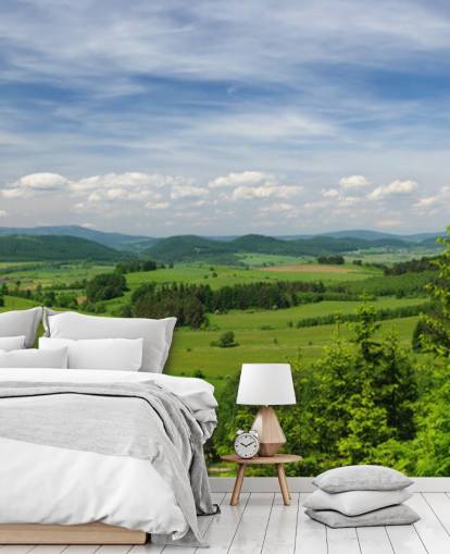 blå og grøn brugerdefineret skov tapet kaldet Summer Vista til kontorer