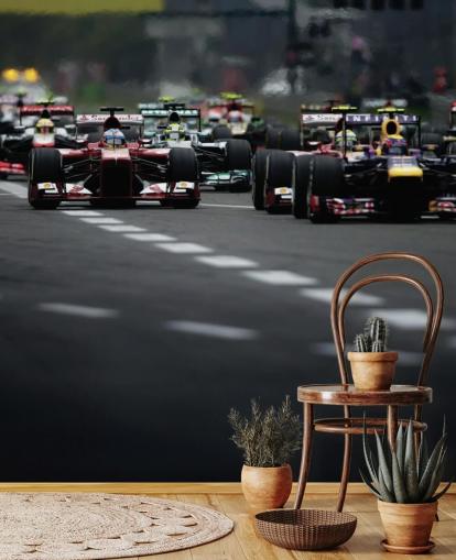 F1-Gleis-Nahaufnahme von Autos Tapete