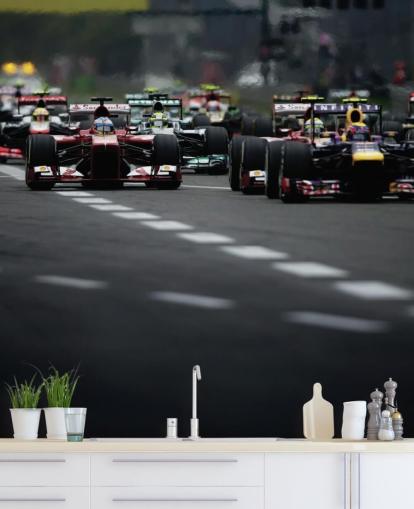 F1 Track Close Up of Cars Wallpaper