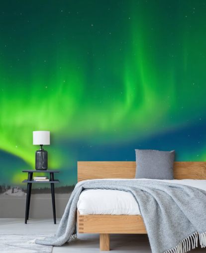 Decorazione murale con aurora boreale blu e verde