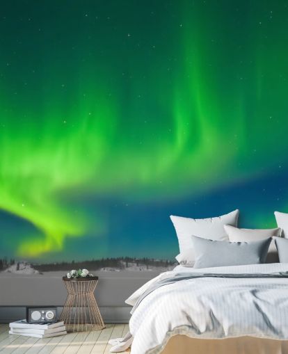 Decorazione murale con aurora boreale blu e verde