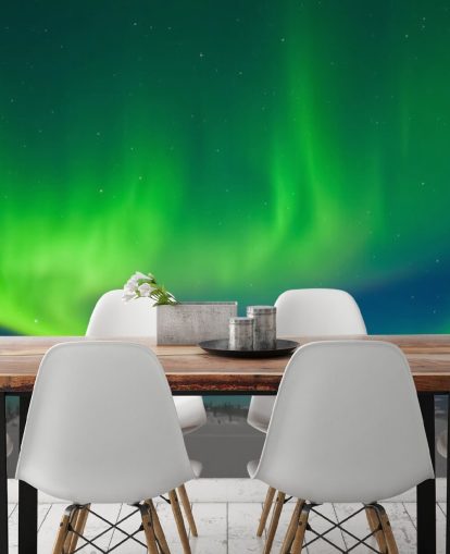 Decorazione murale con aurora boreale blu e verde