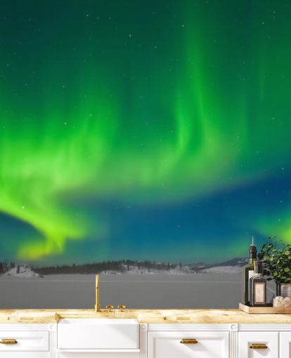 Decorazione murale con aurora boreale blu e verde