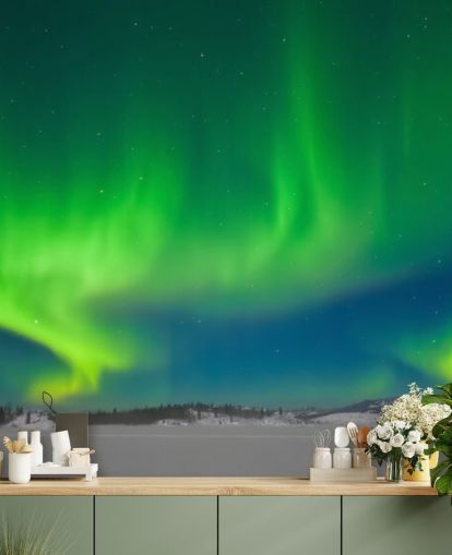 Blått og grønt nordlys Veggmaleri Blått og grønt nordlys Veggmaleri