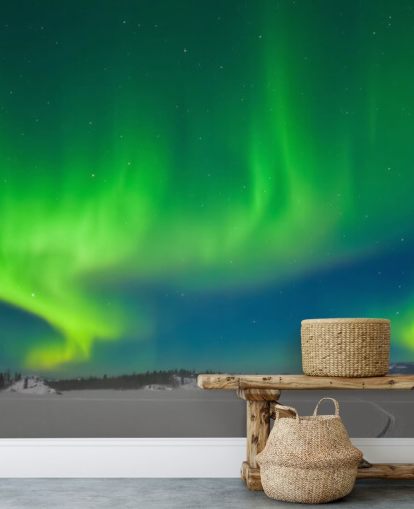 Mural de pared Luces del norte azules y verdes