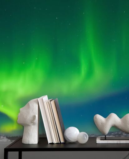 Decorazione murale con aurora boreale blu e verde