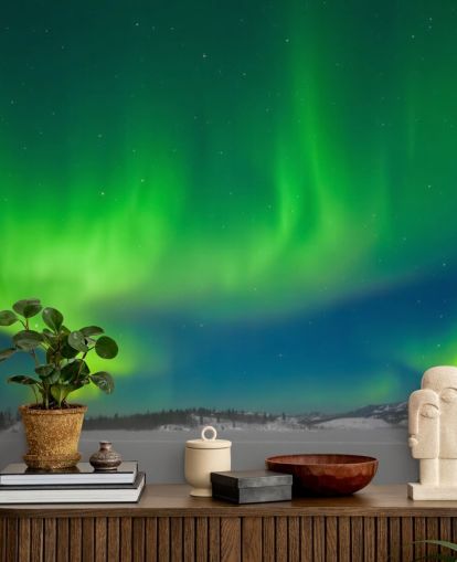 Decorazione murale con aurora boreale blu e verde