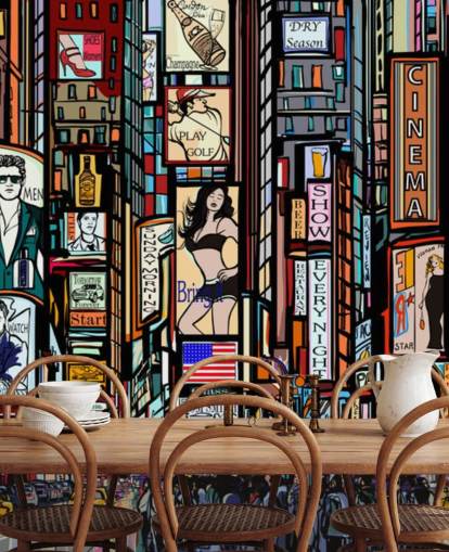 Mural de pared abstracto colorido de Times Square Nueva York