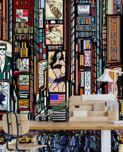 Mural de pared abstracto colorido de Times Square Nueva York